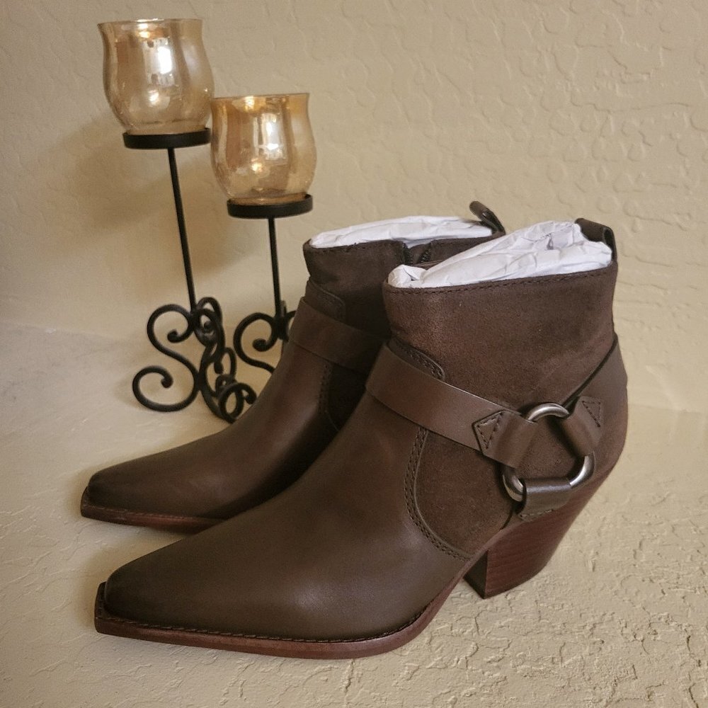Vince Camuto Nenanie Leather Suede Bootie Taupe Size 7.5 and 8.5 NWT
